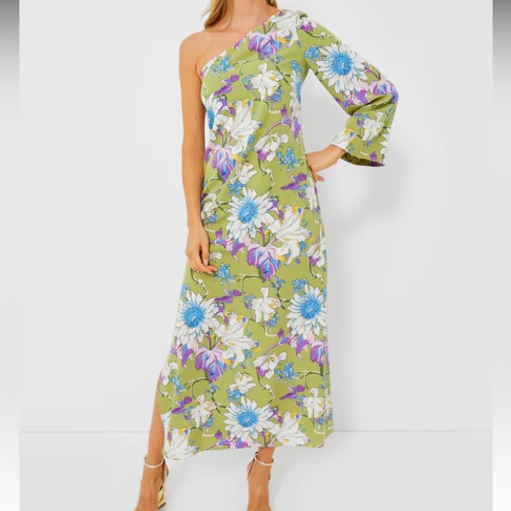 Tuckernuck One-Shoulder Floral Maxi Dress in Lime Green, White, Blue, Purple